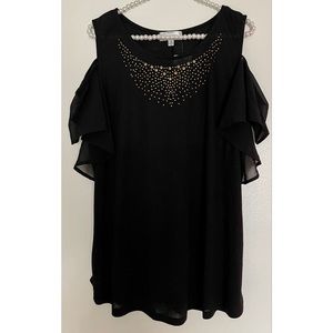 New Shannon Ford New York Cold Shoulder Studded Top 1X